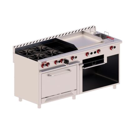 DELTA Estufa 4 Quemadores con Asador Freidora Horno y Plancha MIX DELTA EM-H