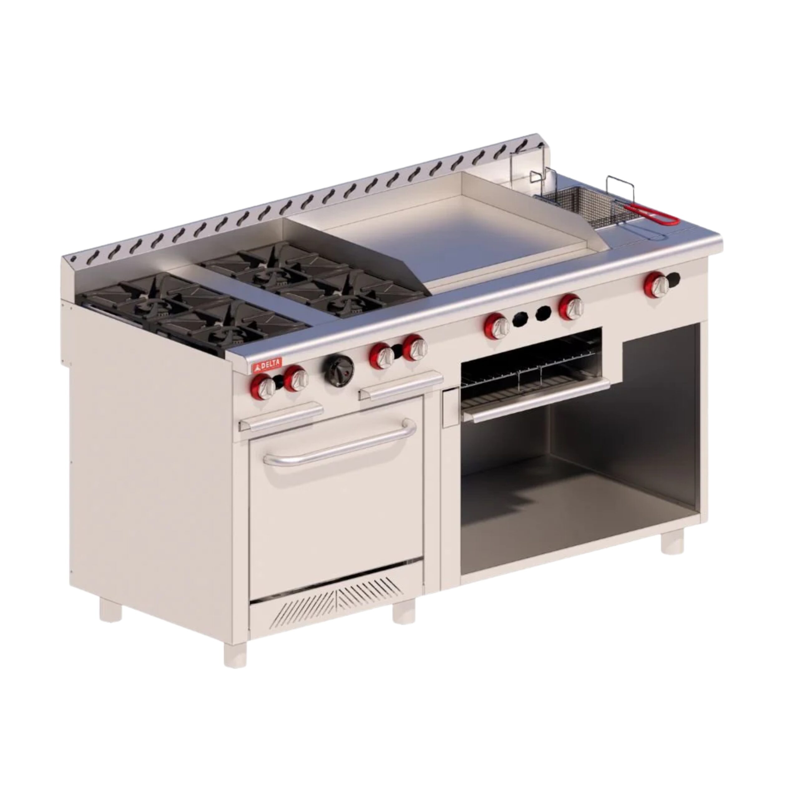 DELTA Estufa 4 Quemadores con Freidora Horno y Plancha TOP DELTA EM-H-C