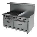 ASBER AEMR-2-G24-B6-60-H Estufa a Gas de 6 Fuegos Abiertos + Plancha 24″ + 2 Hornos de 24″ y 36″ ASBER