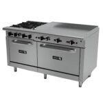 ASBER AEMR-2-G36-B4-60-H Estufa a Gas de 4 Fuegos Abiertos + Plancha de 36″ + 2 Hornos de 24″ y 36″ ASBER