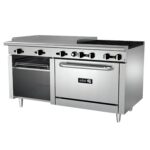 ASBER AEMR-G36-B4-60-H Estufa a Gas de 4 Fuegos Abiertos + Plancha 36″ + Gratinador + Horno de 36″ ASBER