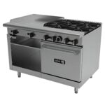 ASBER AMR-48 Estufa a Gas de 4 Fuegos Abiertos + Plancha de 24″ + Gratinador + Horno de 24″ ASBER