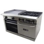 ASBER AMR-60 Estufa a Gas de 4 Fuegos Abiertos + Plancha de 24 ″ + Gratinador + Freidora + Horno ASBER